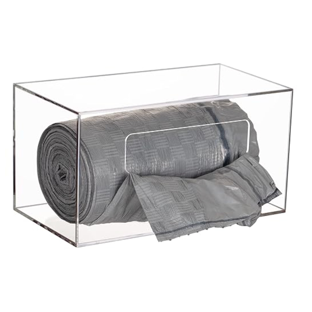 Acrylic Trash Bag Dispenser w/ Wall Mount Roll Holder